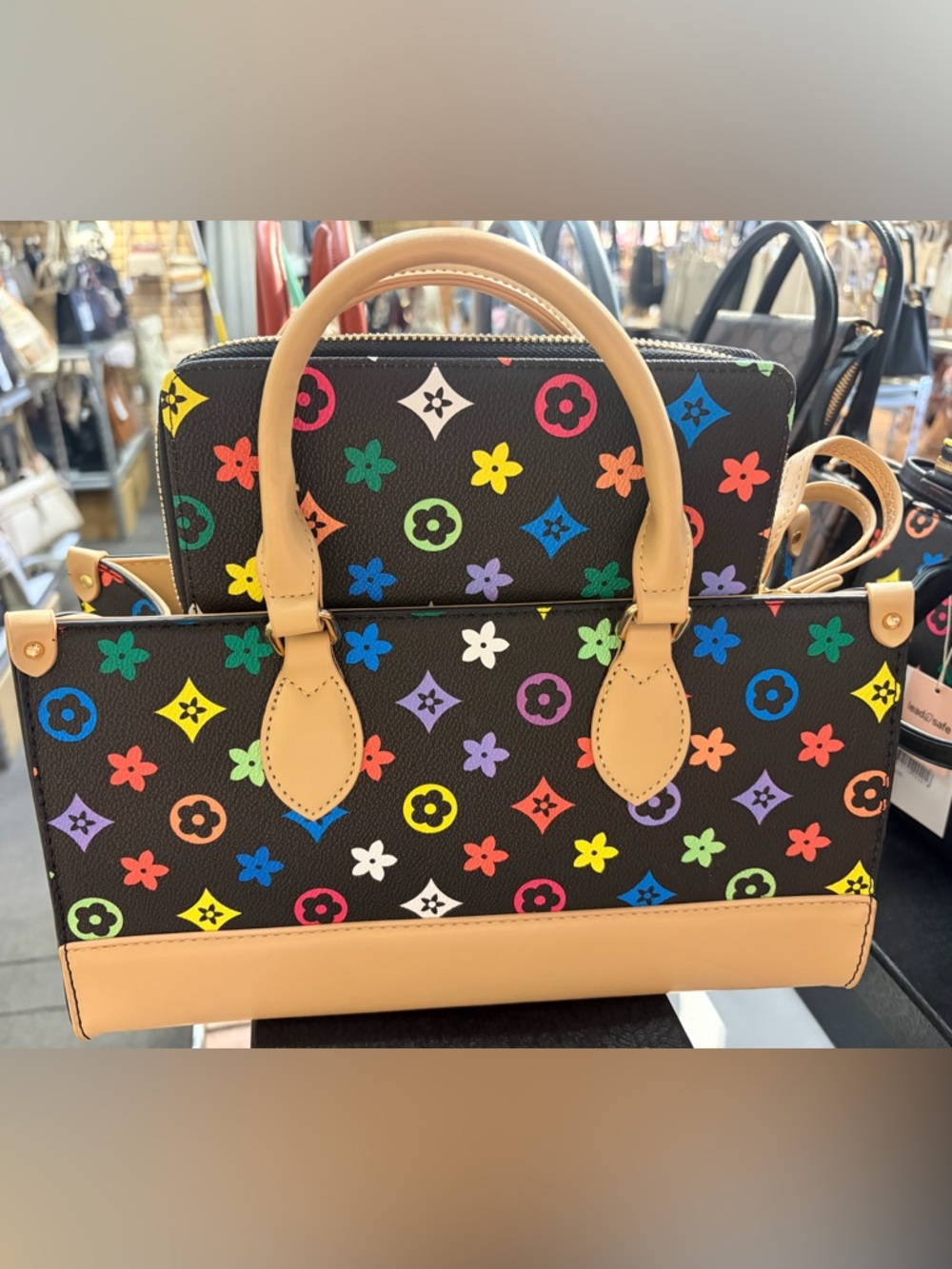 Multicolor Monogram Satchel with Tan Trim